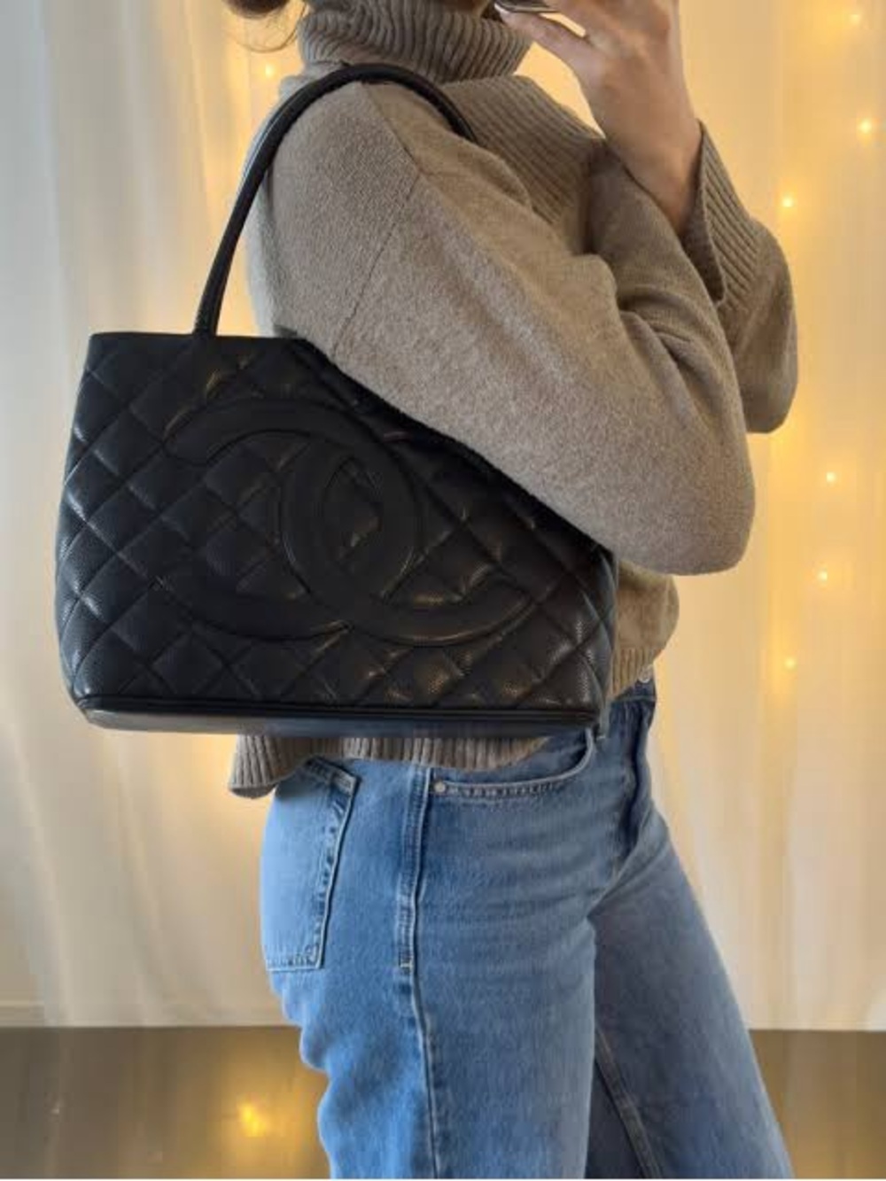 Authentic Chanel Medallion Tote Quilted Caviar
